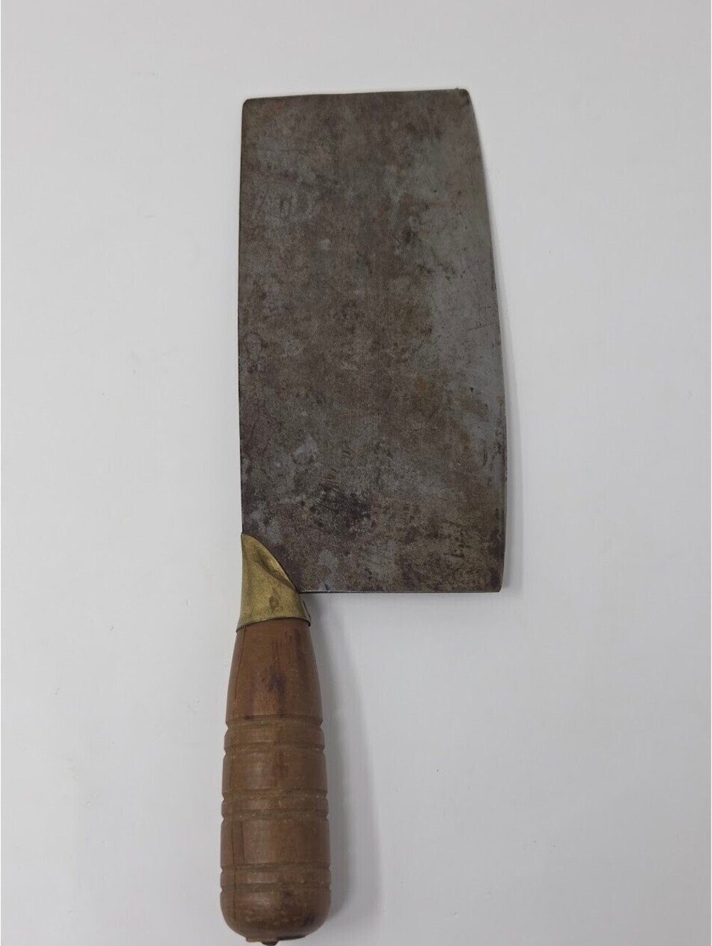 Vintage Japanese Meat Cleaver Steel Blade Wood Handle Brass Collar Kitchen Tool